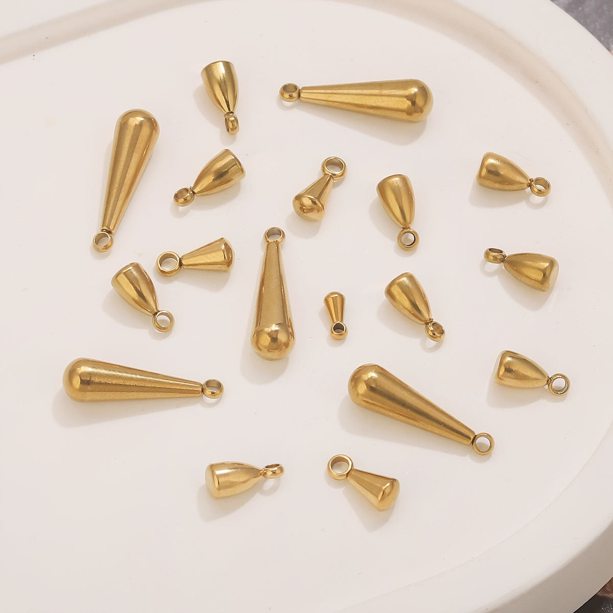 50PCS Water Drop Stainless Steel Pendant End Beads | Gold-Plated Titanium Steel | Multiple Sizes | DIY Jewelry Making Supplies