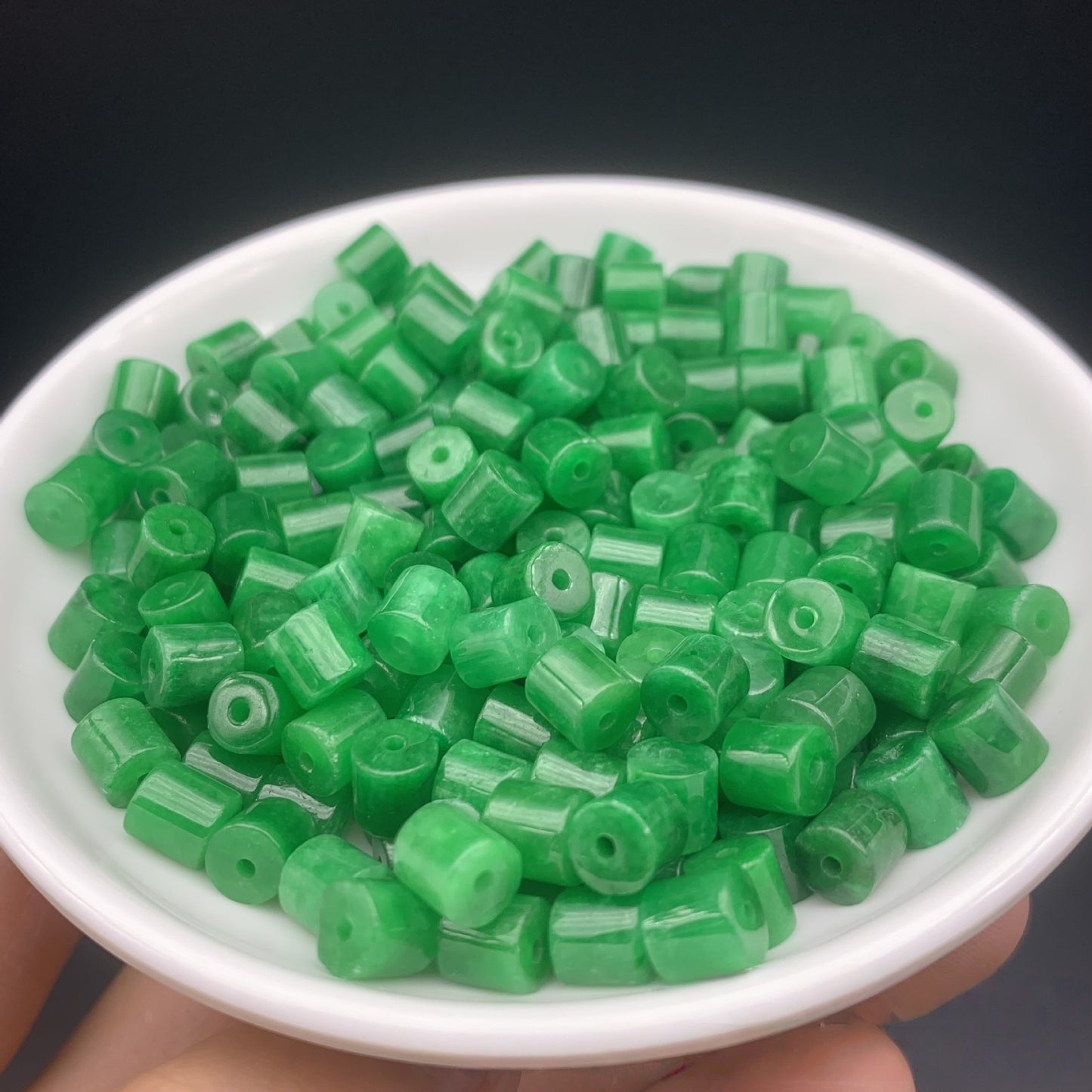 20PCS 6×6mm Green Jade Jadeite Barrel Loose Beads, Natural Gemstone Beads for DIY Jewelry Making, Handcraft Supplies for Bracelet Necklace Accessories