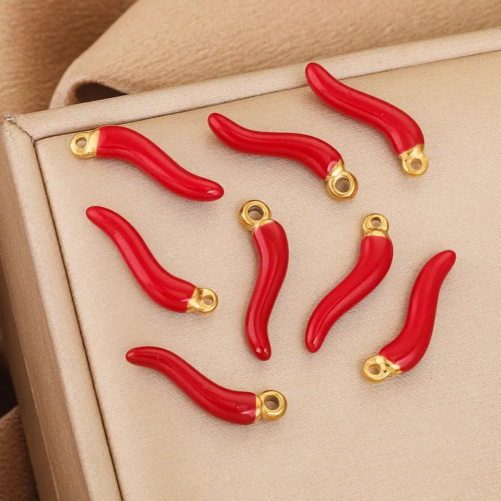 2PCS Stainless Steel Red Chili Pepper Earring Charms -DIY Accessories Supplies