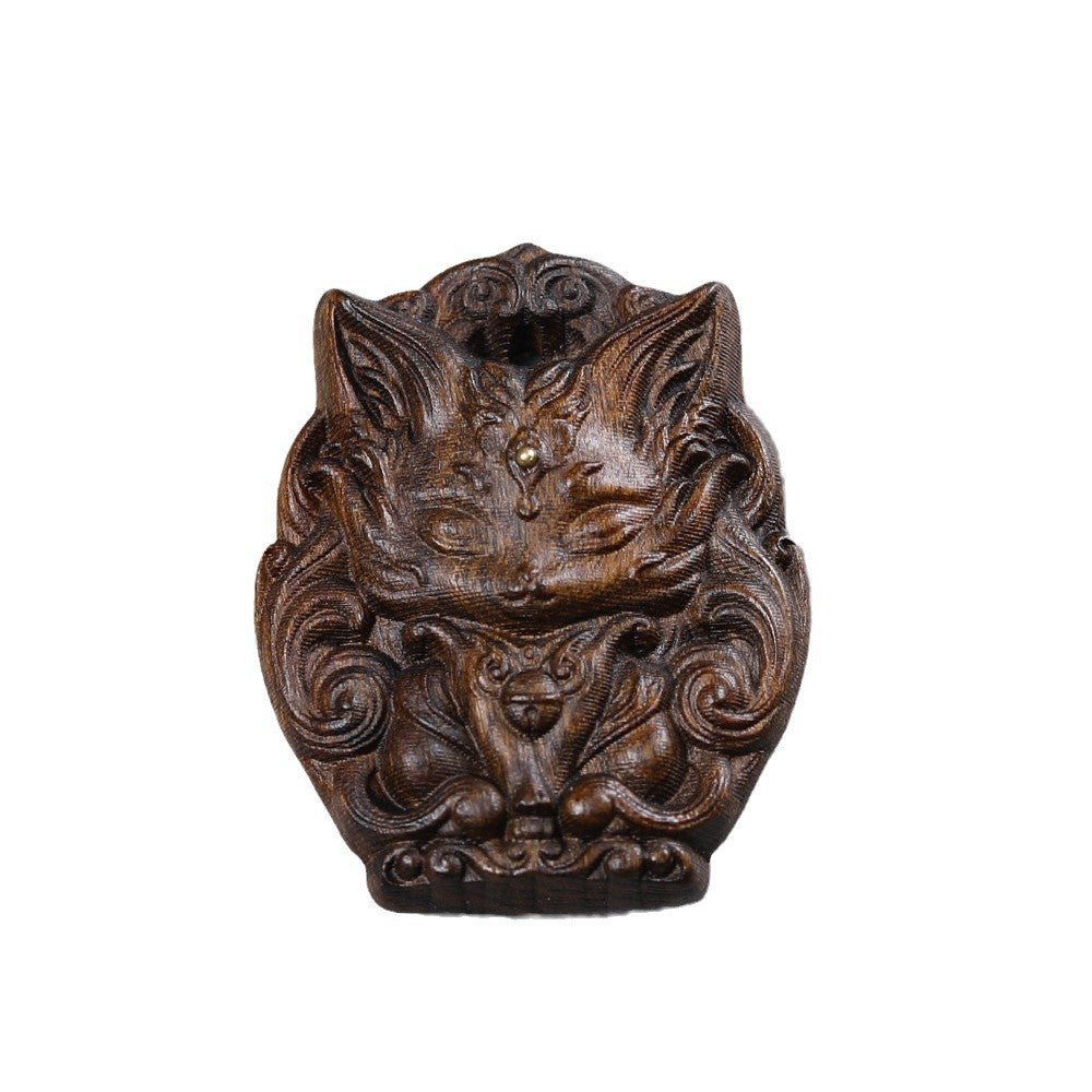 - Hand-Carved Agarwood Nine-Tailed Fox Pendant - Unique Mythical Jewelry Accessory