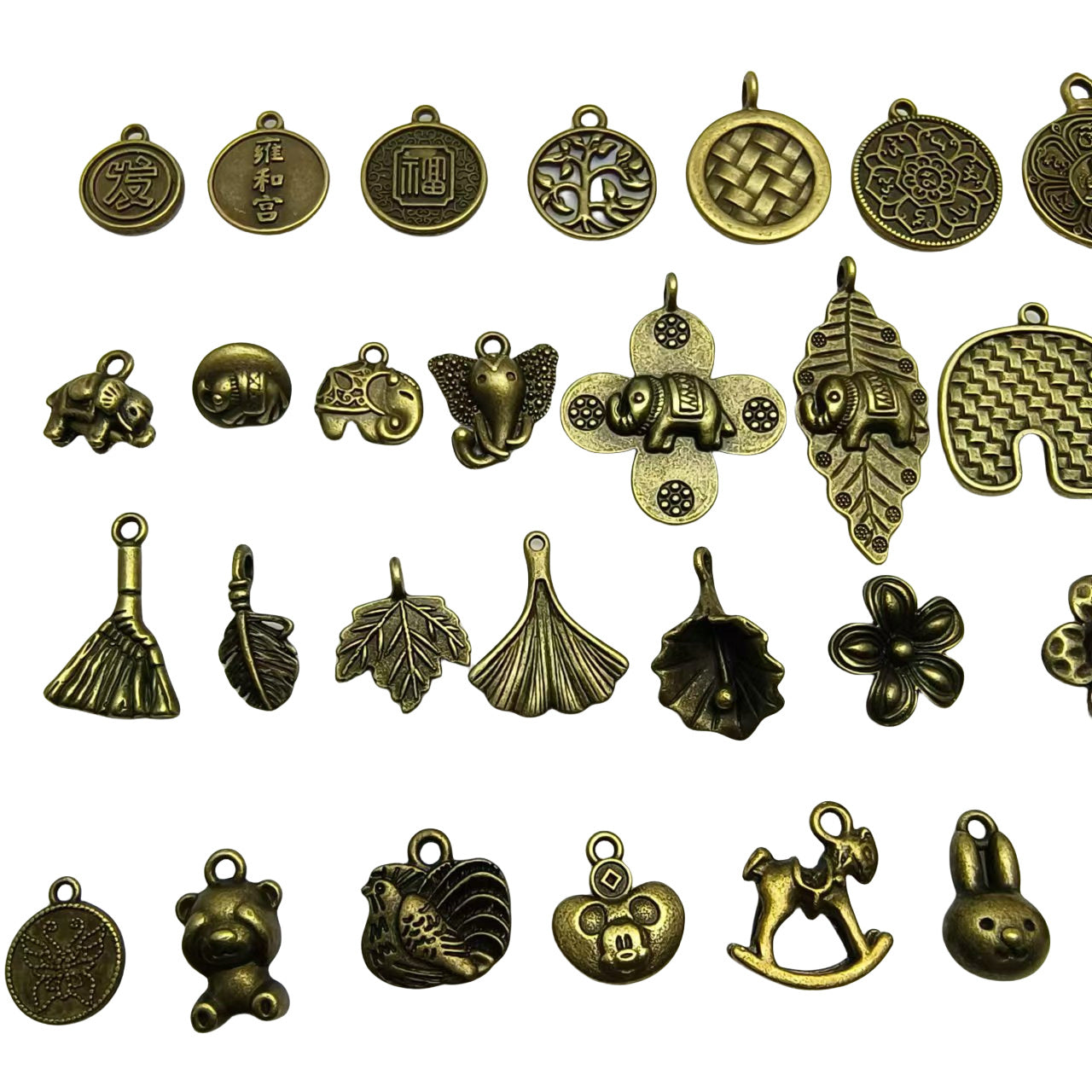 A Series of Charm 2: 10PCS Vintage Antique Bronze Pendants - Flower, Moon, Animal Shapes | DIY Jewelry Making Supplies, Craft Accessories for Necklaces/Bracelets