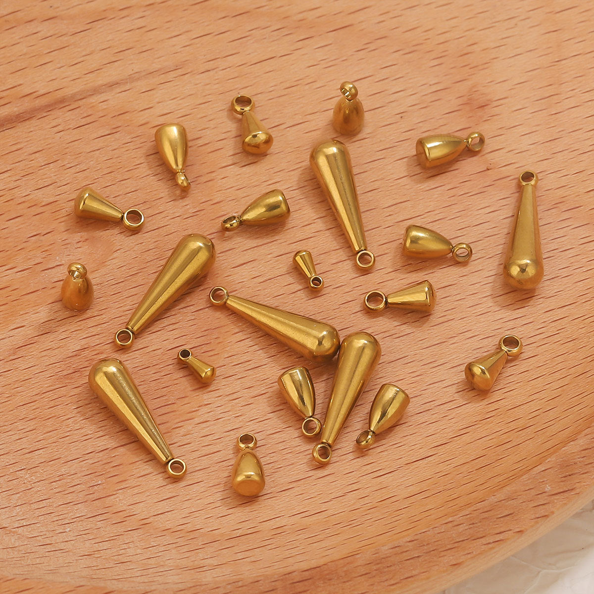 50PCS Water Drop Stainless Steel Pendant End Beads | Gold-Plated Titanium Steel | Multiple Sizes | DIY Jewelry Making Supplies