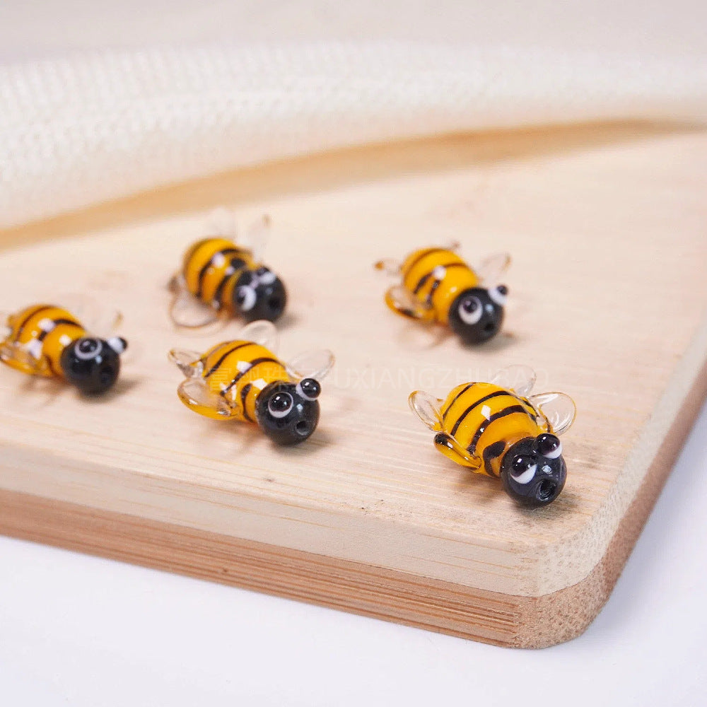 2PCS Handmade Glass Small Bee Beads | Insect & Animal Themed Loose Beads | DIY Bracelet & Necklace Craft Accessories