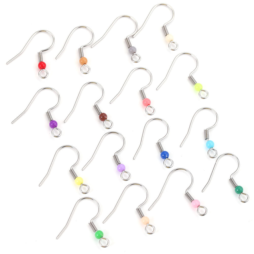 50PCS Stainless Steel Spring Ear Hooks with Round Beads | Colorful Earring Components, DIY Jewelry Supplies for Handmade Earrings