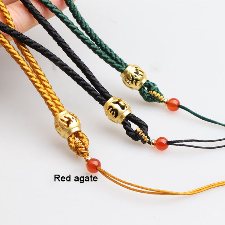 Six-Word Mantra Handwoven Cord, DIY Agate Prayer Bead Holder, Handmade Wrist Rope, Keychain & Phone Strap Jewelry Accessories