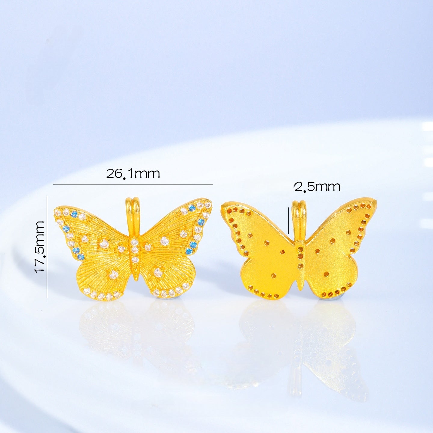 Gold Sand Butterfly Pendant Necklace, Iridescent Brushed Finish, Dainty Luxury Chain for Women