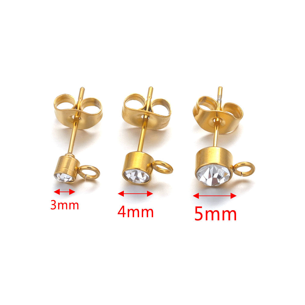 5Pairs DIY Earring Making Parts - Stainless Steel Rhinestone Stud Accessories, Beaded Hoop Round Bead Pieces
