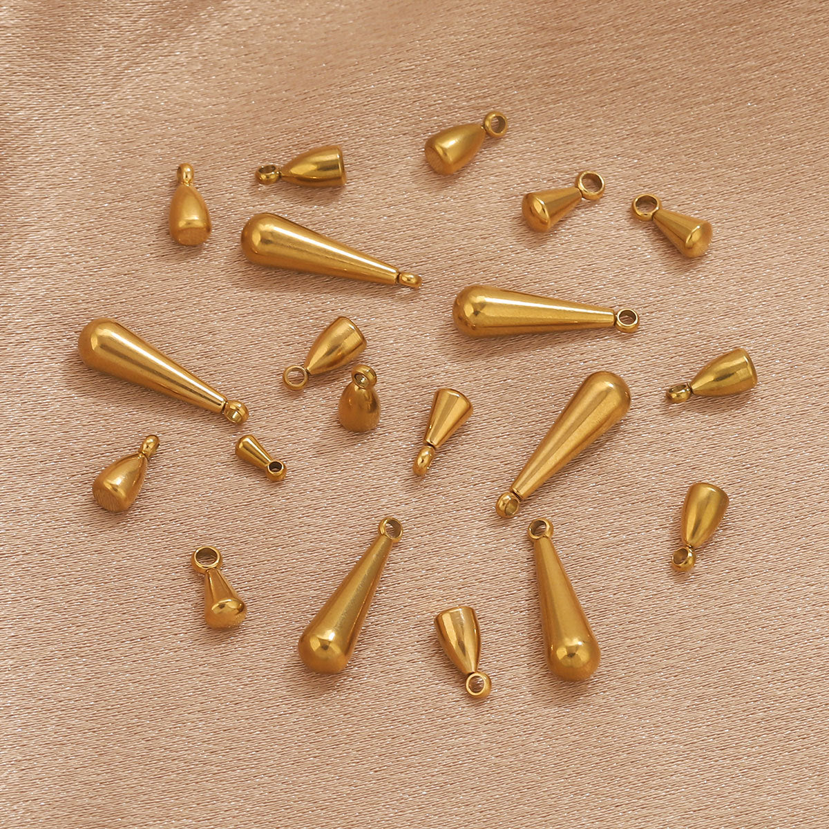 50PCS Water Drop Stainless Steel Pendant End Beads | Gold-Plated Titanium Steel | Multiple Sizes | DIY Jewelry Making Supplies