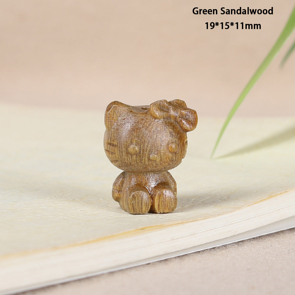 - Cute Green Sandalwood Carved Hello Kitty Charm - DIY Pendant for Bracelet & Necklace