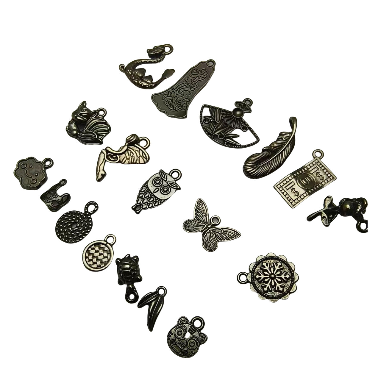 A Series of Charm 4: 10PCS Dark Gothic Black Flower Animal Pendants, Vintage Charm for DIY Jewelry, Retro Dark Style Pendant for Necklace or Earrings