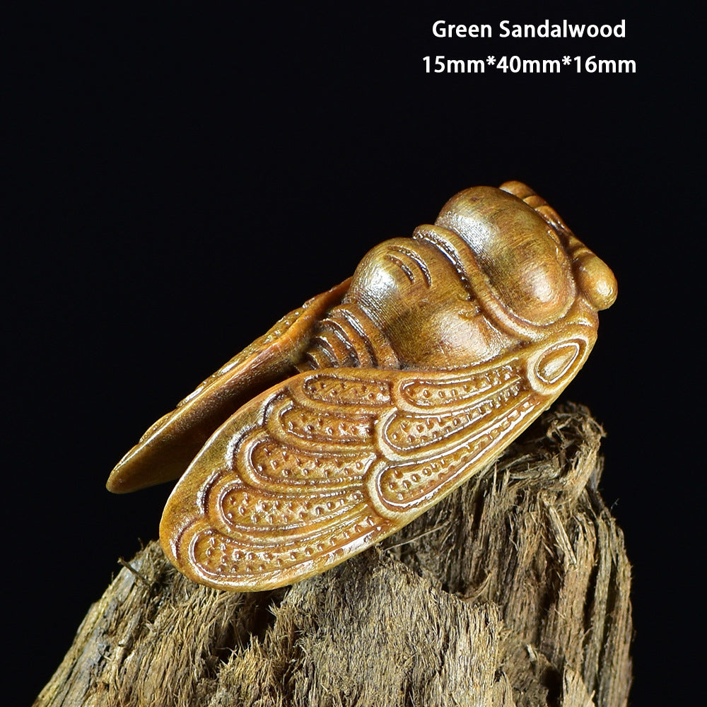 Natural Green Sandalwood Carved Cicada DIY Pendant - Handmade Insect Charm for Jewelry Making