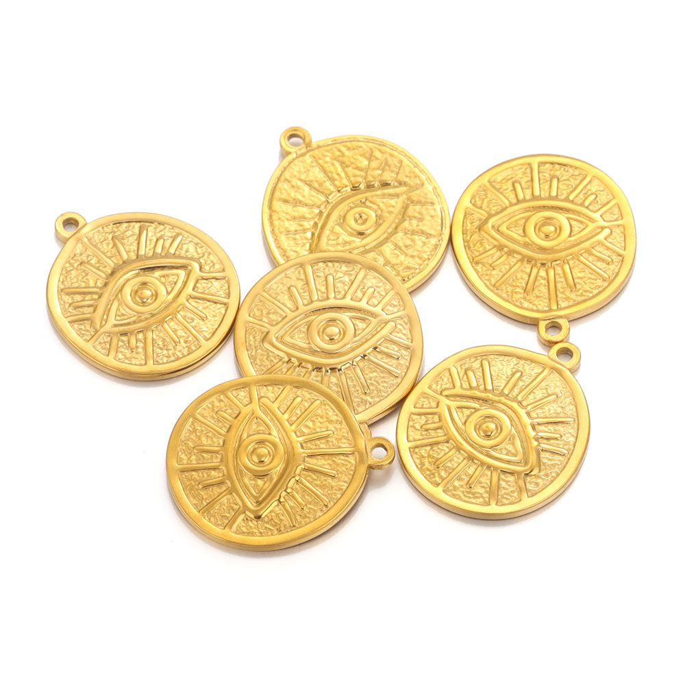 Stainless Steel Eye Pendant | Retro Sun-Eye Relief Design, DIY Charm for Necklace & Earring Jewelry Making