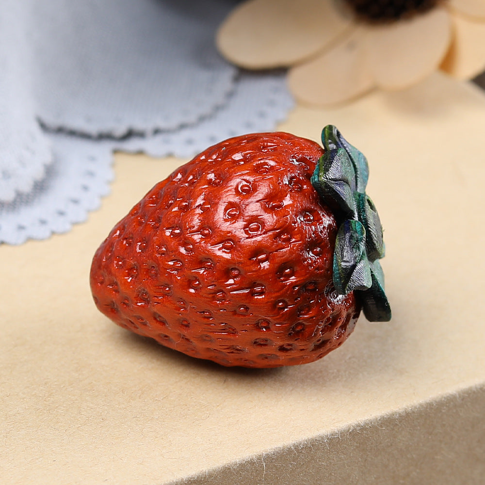 Cute Sandalwood Carved Strawberry Charm - DIY Pendant for Bracelet & Necklace, Tiny Fruit Jewelry Accessory
