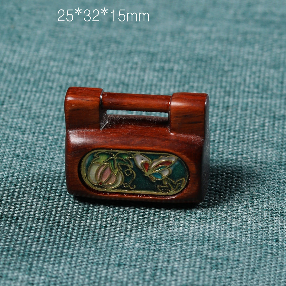 Hand-Painted Sandalwood Ruyi Small Lock | Exquisite Artisan Crafted Jewelry Accessory | Unique Cultural Gift