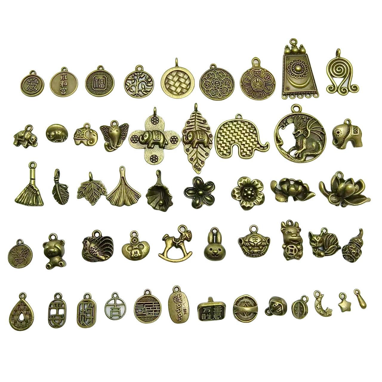 A Series of Charm 2: 10PCS Vintage Antique Bronze Pendants - Flower, Moon, Animal Shapes | DIY Jewelry Making Supplies, Craft Accessories for Necklaces/Bracelets