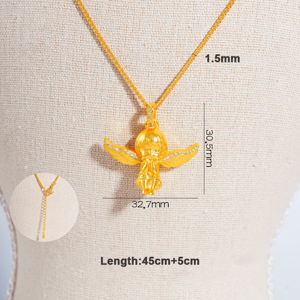 Sparkling Gold Angel Pendant, Dainty Crystal Angel Necklace, Guardian Angel Jewelry, Spiritual Gift for Her, Minimalist Angel Charm
