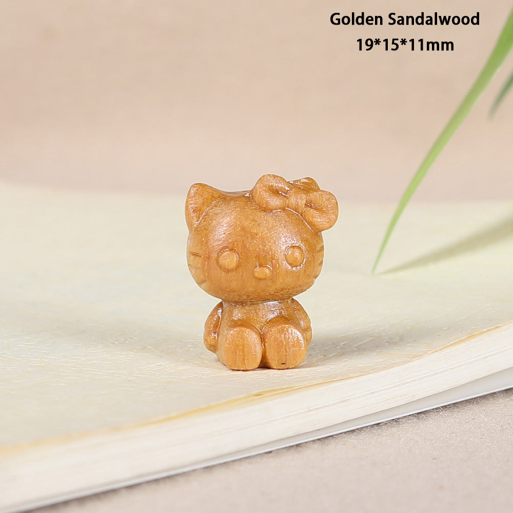 - Cute Green Sandalwood Carved Hello Kitty Charm - DIY Pendant for Bracelet & Necklace