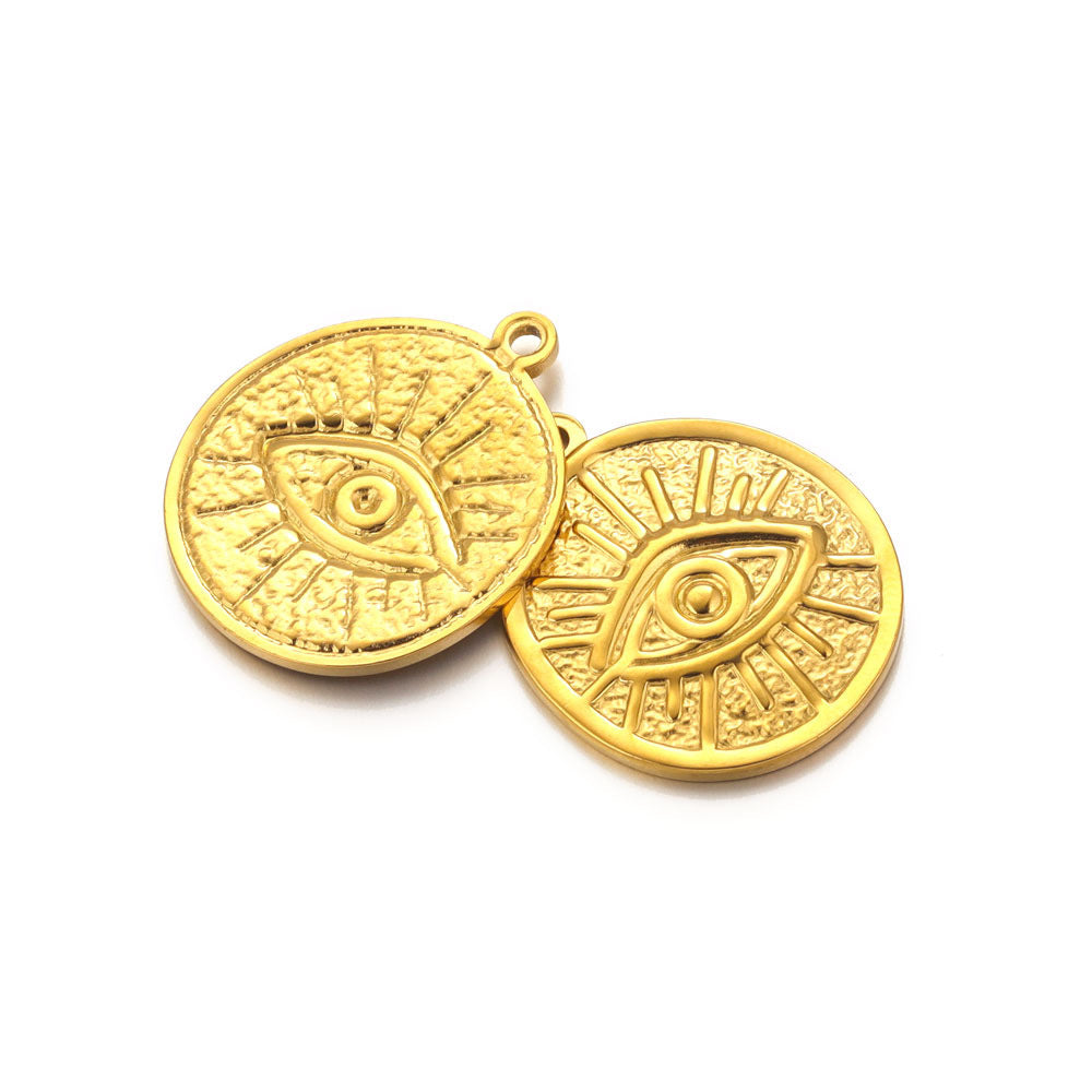 Stainless Steel Eye Pendant | Retro Sun-Eye Relief Design, DIY Charm for Necklace & Earring Jewelry Making
