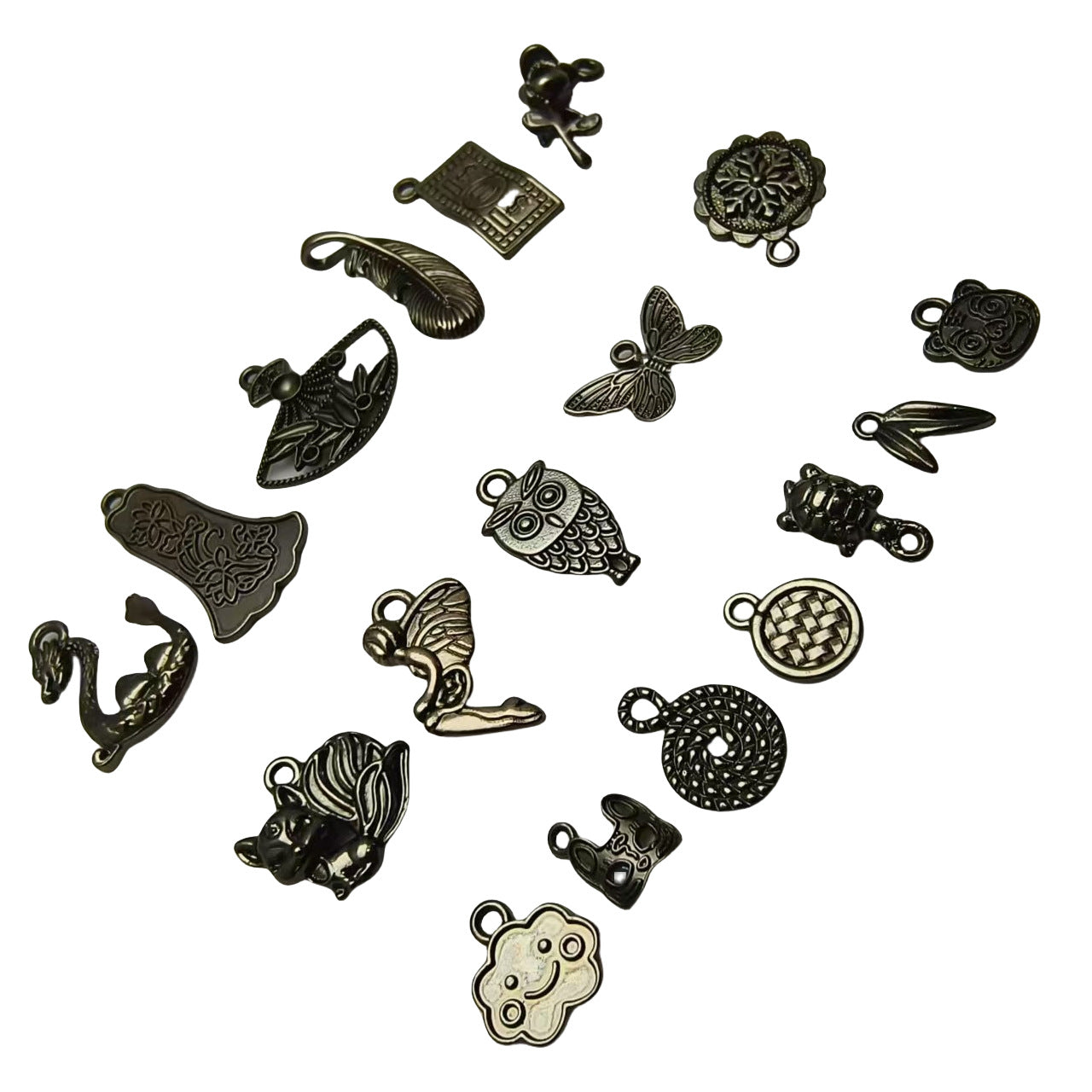 A Series of Charm 4: 10PCS Dark Gothic Black Flower Animal Pendants, Vintage Charm for DIY Jewelry, Retro Dark Style Pendant for Necklace or Earrings