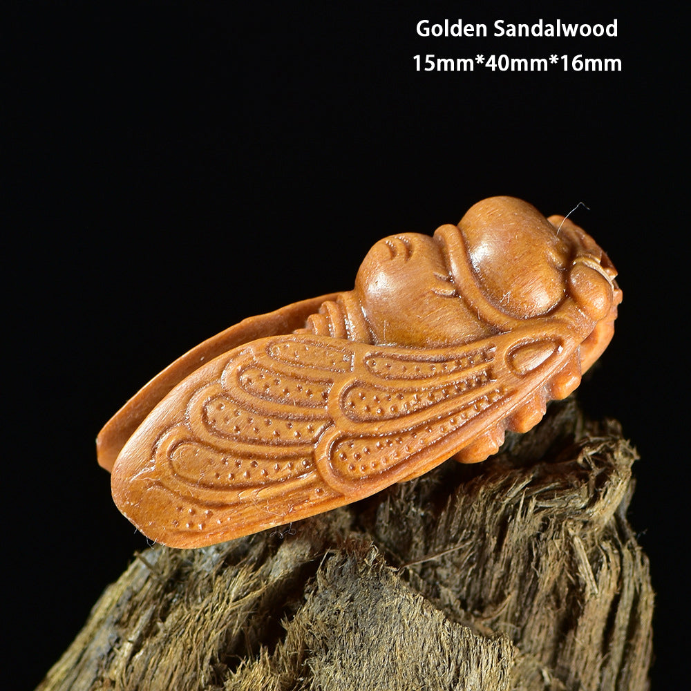 Natural Green Sandalwood Carved Cicada DIY Pendant - Handmade Insect Charm for Jewelry Making