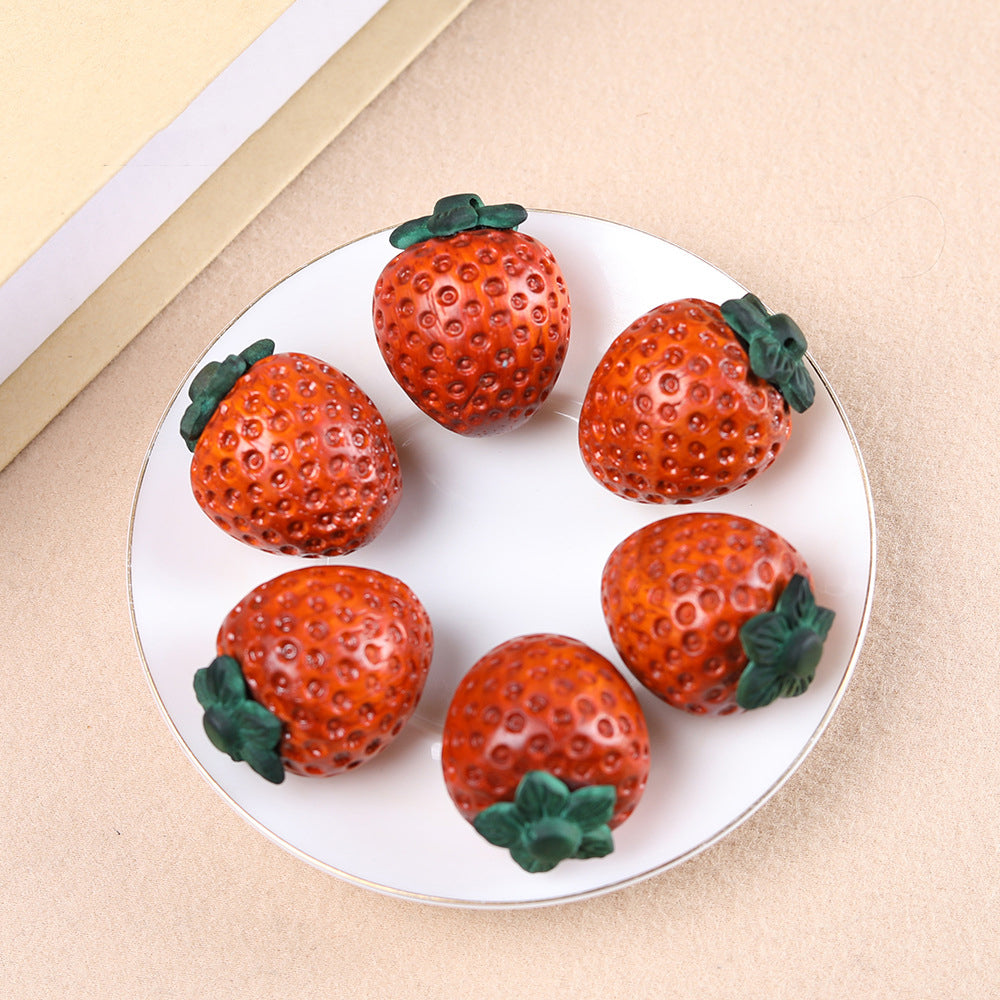 Cute Sandalwood Carved Strawberry Charm - DIY Pendant for Bracelet & Necklace, Tiny Fruit Jewelry Accessory