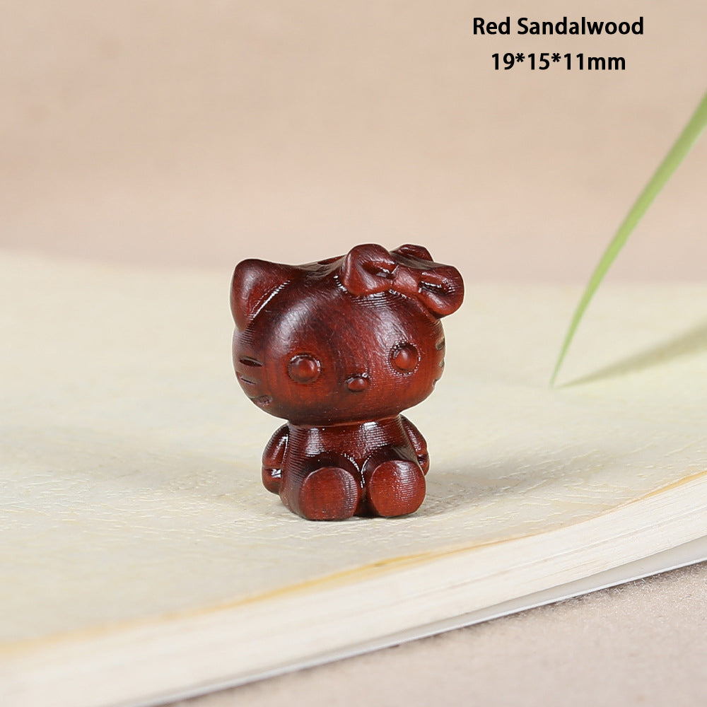 - Cute Green Sandalwood Carved Hello Kitty Charm - DIY Pendant for Bracelet & Necklace