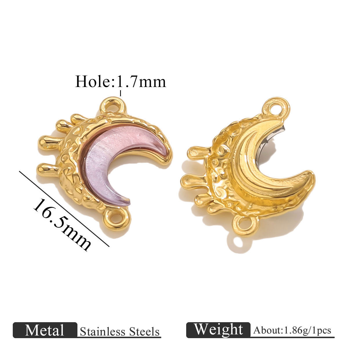 Stainless Steel Starry Sky Moon Pendant | Dreamy Colorful Double-Hole Charm, DIY Accessory for Necklace Making & Jewelry Craft