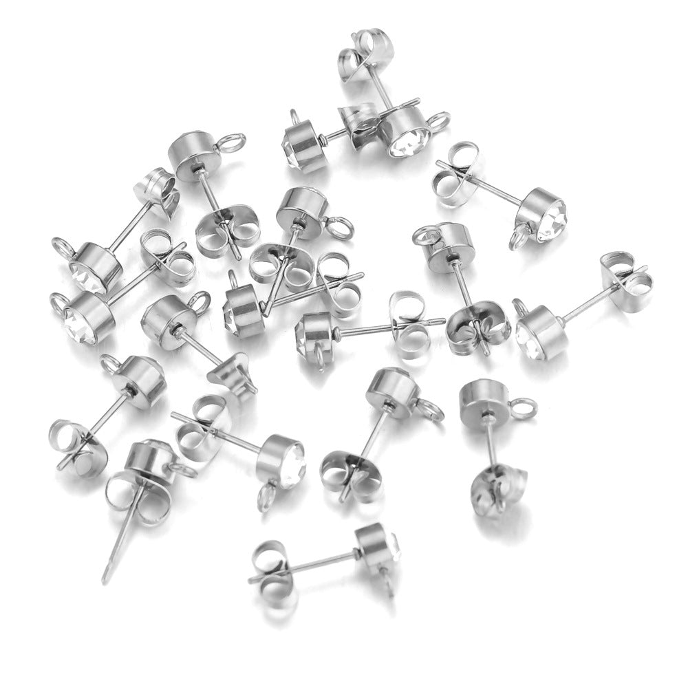 5Pairs DIY Earring Making Parts - Stainless Steel Rhinestone Stud Accessories, Beaded Hoop Round Bead Pieces