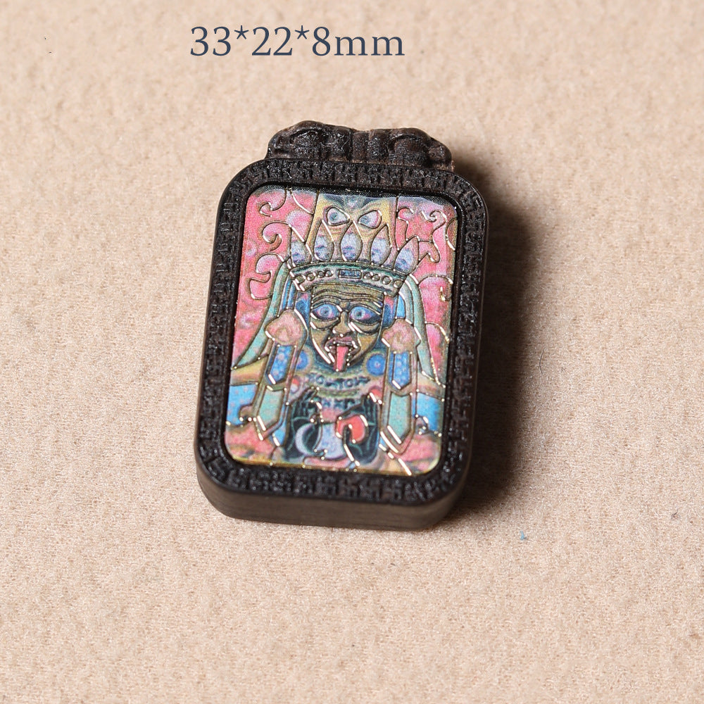 Handmade Agarwood Painted Green Tara Dzi Ram Pendant Accessories - DIY Jewelry Making Supplies for Spiritual Craft