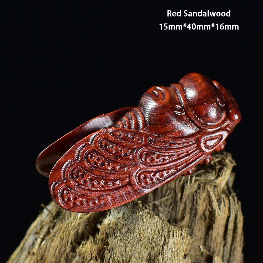 Natural Green Sandalwood Carved Cicada DIY Pendant - Handmade Insect Charm for Jewelry Making