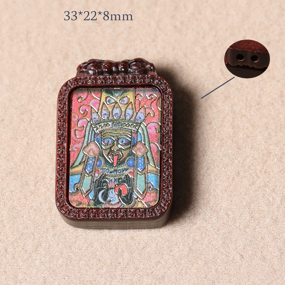 Handmade Agarwood Painted Green Tara Dzi Ram Pendant Accessories - DIY Jewelry Making Supplies for Spiritual Craft