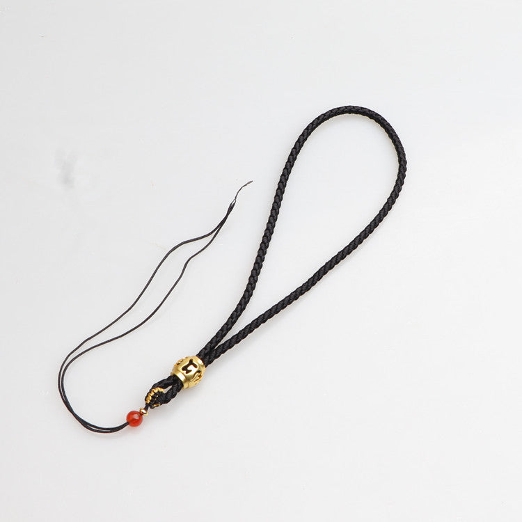 Six-Word Mantra Handwoven Cord, DIY Agate Prayer Bead Holder, Handmade Wrist Rope, Keychain & Phone Strap Jewelry Accessories