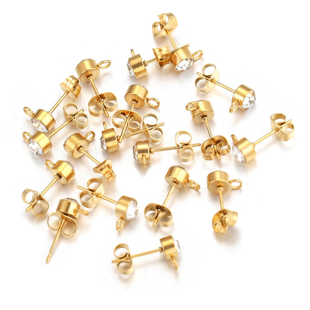5Pairs DIY Earring Making Parts - Stainless Steel Rhinestone Stud Accessories, Beaded Hoop Round Bead Pieces
