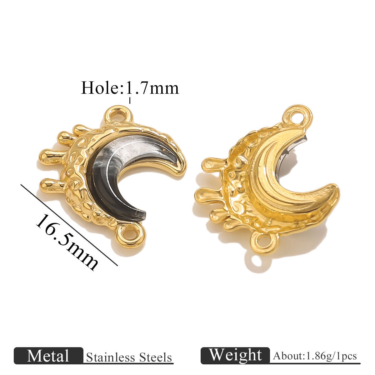 Stainless Steel Starry Sky Moon Pendant | Dreamy Colorful Double-Hole Charm, DIY Accessory for Necklace Making & Jewelry Craft