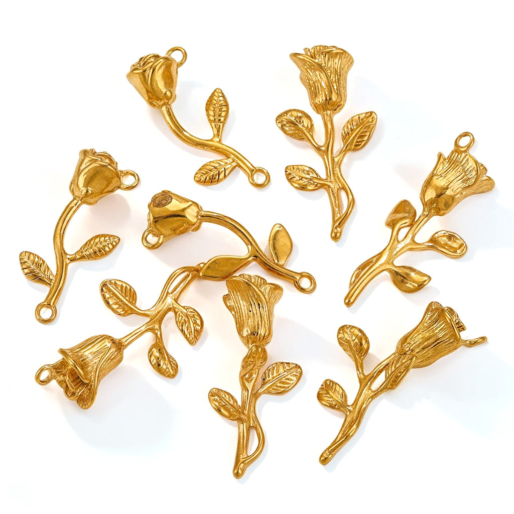 Stainless Steel 3D Rose Pendants | 18K Gold Vacuum Plating (Long-Lasting Color), Titanium Steel, Essential DIY Jewelry Charms
