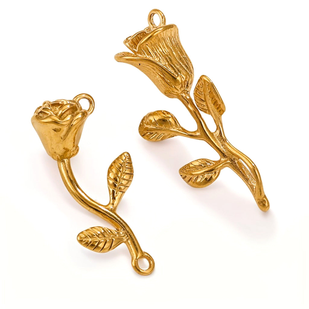 Stainless Steel 3D Rose Pendants | 18K Gold Vacuum Plating (Long-Lasting Color), Titanium Steel, Essential DIY Jewelry Charms
