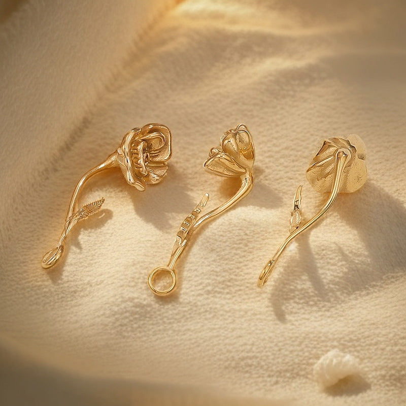 Stainless Steel 3D Rose Pendants | 18K Gold Vacuum Plating (Long-Lasting Color), Titanium Steel, Essential DIY Jewelry Charms