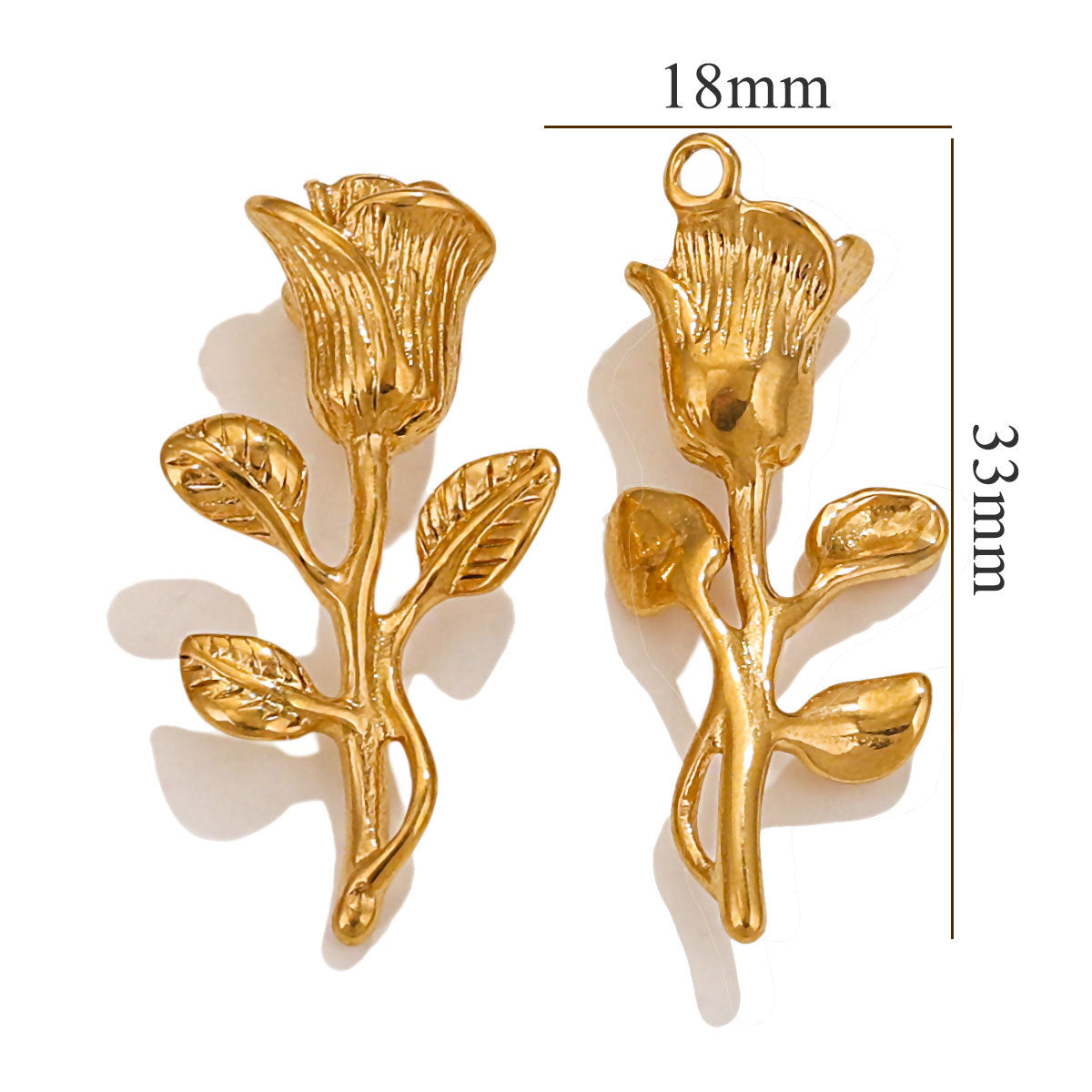 Stainless Steel 3D Rose Pendants | 18K Gold Vacuum Plating (Long-Lasting Color), Titanium Steel, Essential DIY Jewelry Charms