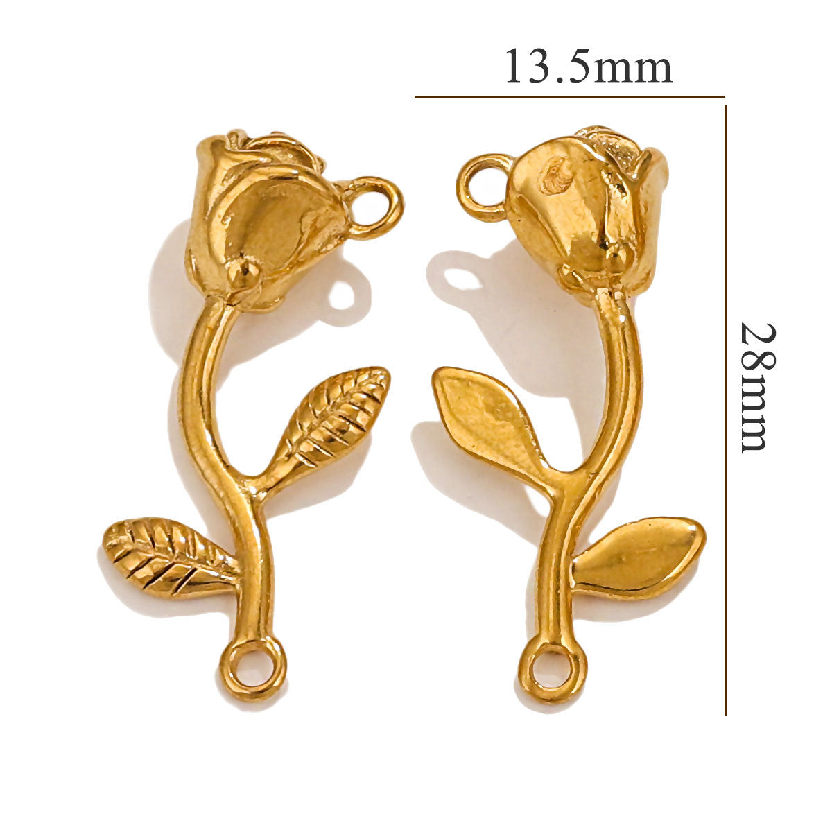 Stainless Steel 3D Rose Pendants | 18K Gold Vacuum Plating (Long-Lasting Color), Titanium Steel, Essential DIY Jewelry Charms