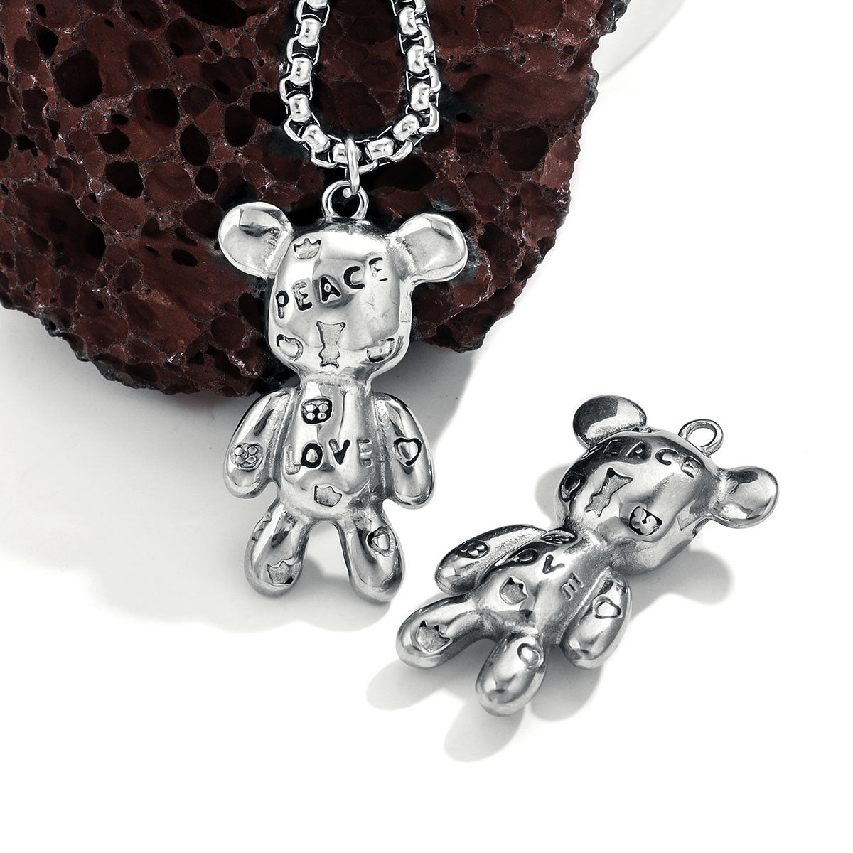 Stainless Steel Retro Bear Pendant | Edgy & Unique "Violent Bear" Design, Trendy Jewelry Charm for Necklaces