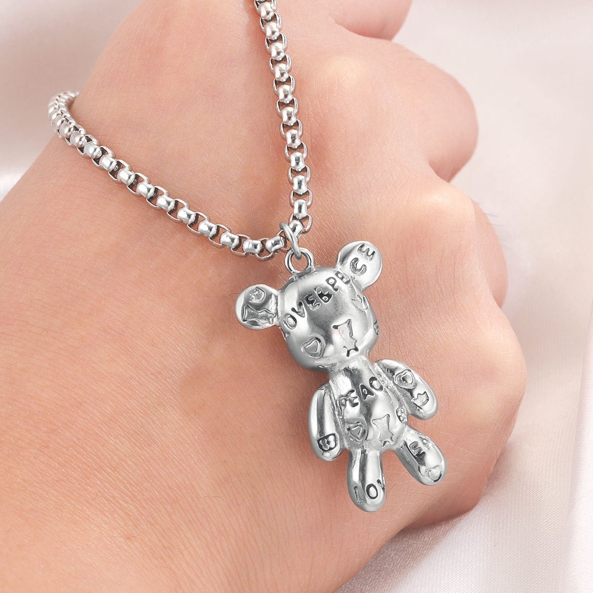 Stainless Steel Retro Bear Pendant | Edgy & Unique "Violent Bear" Design, Trendy Jewelry Charm for Necklaces