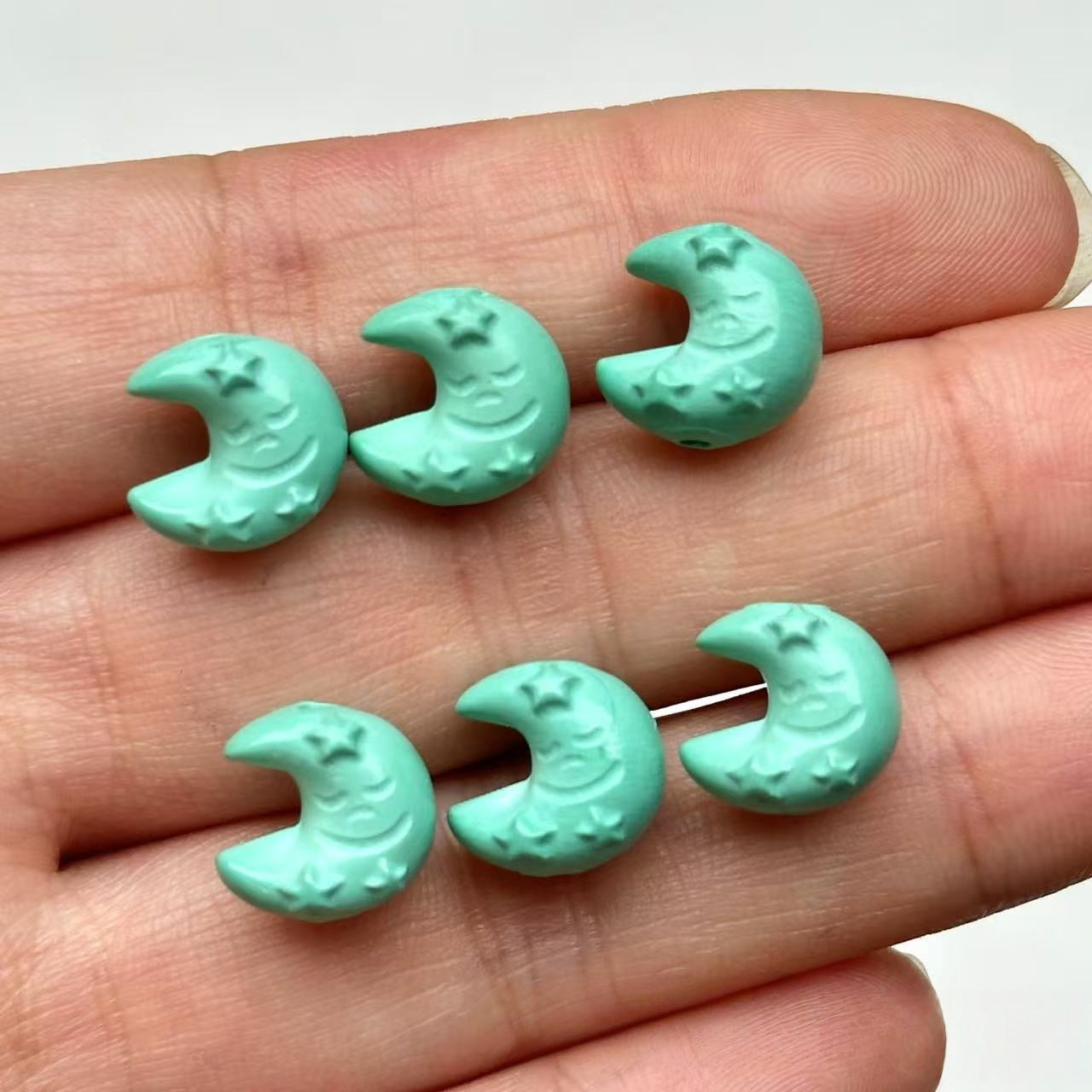 11*12mm Magnesite Turquoise Moon Beads - Loose Cloud-Backed Gemstone Beads for Jewelry Making