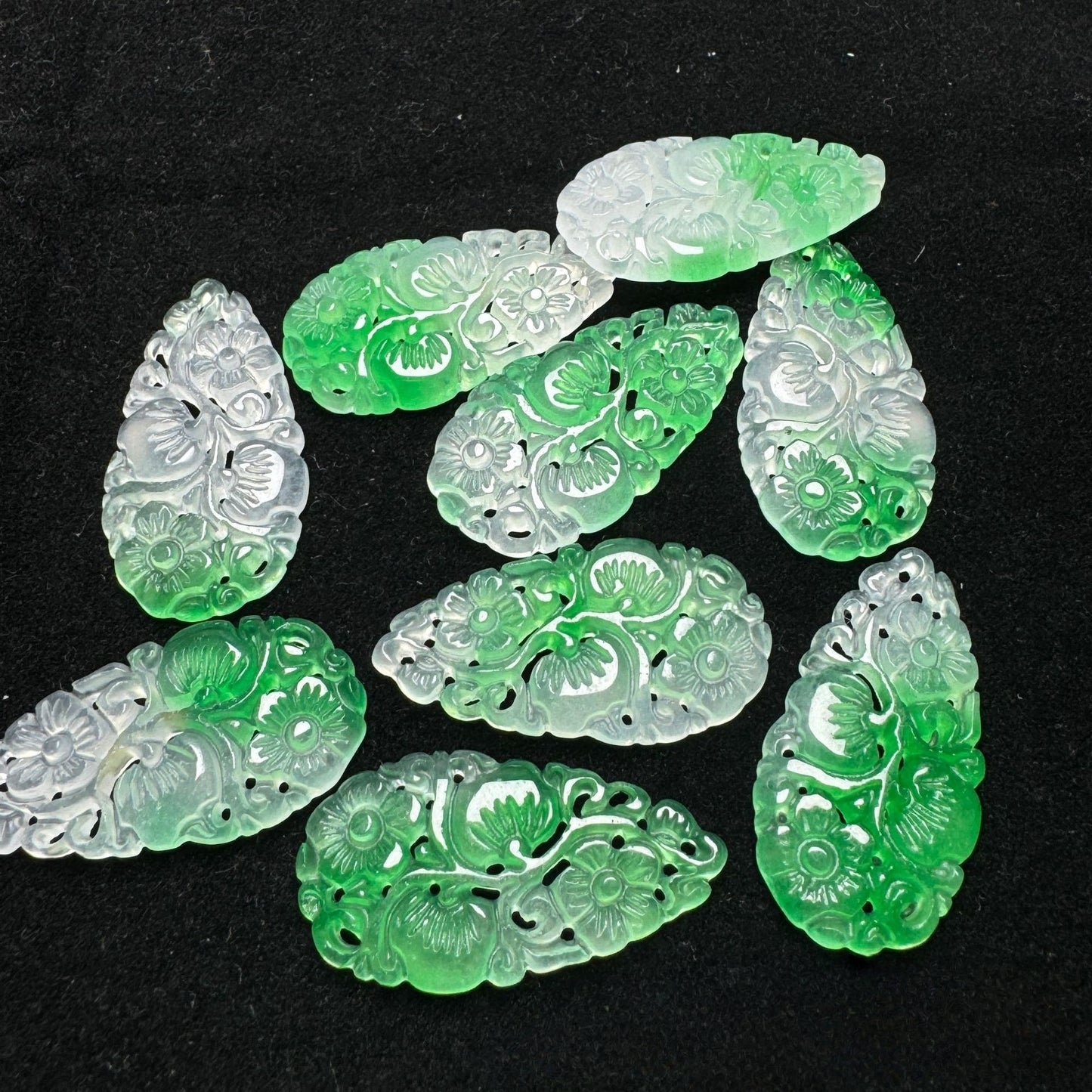 Carved Icy Bashan Jade Water Drop Pendants – Green Translucent Charms for DIY Earrings