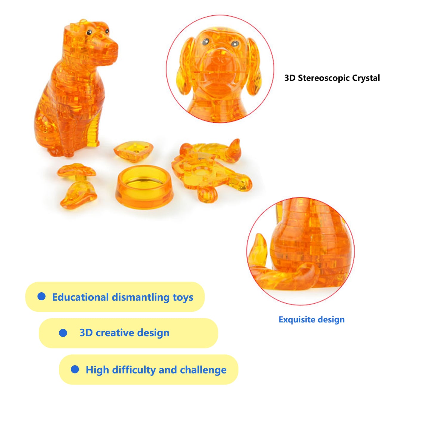 3D Crystal Puzzle Dog, Crystal Puzzle Brainteasers for Puzzlers Ages 16 and Up, 41PCS