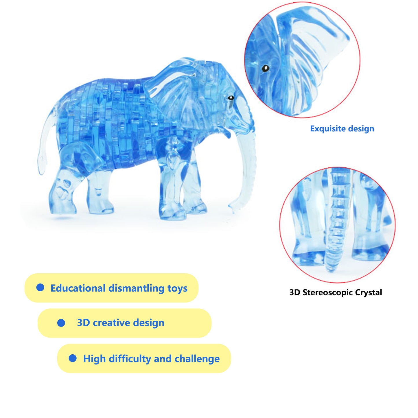 3D Crystal Puzzle Elephant, Crystal Puzzle Brainteasers for Puzzlers Ages 16 and Up, 41PCS