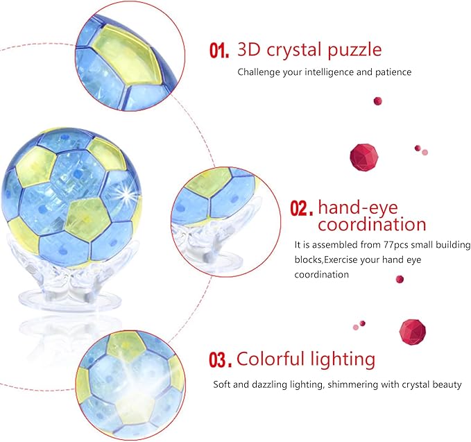 3D Crystal Puzzle Football, Crystal Puzzle Brainteasers for Puzzlers Ages 16 and Up, 77PCS