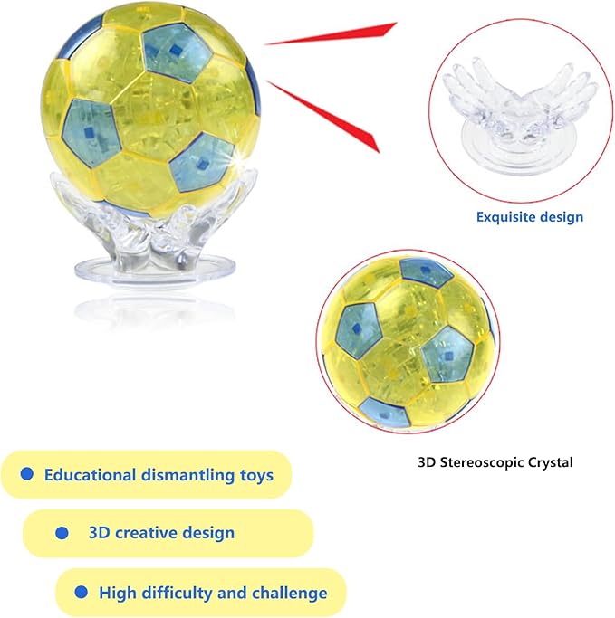3D Crystal Puzzle Football, Crystal Puzzle Brainteasers for Puzzlers Ages 16 and Up, 77PCS