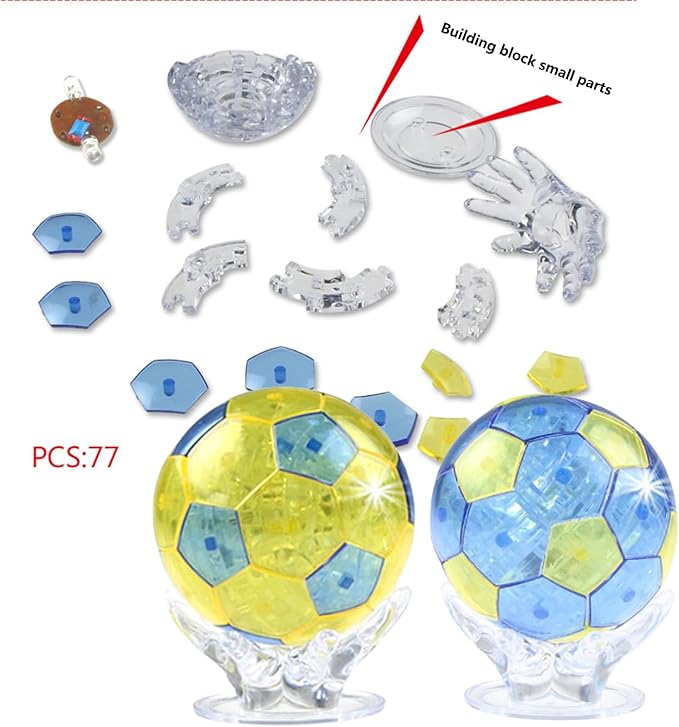 3D Crystal Puzzle Football, Crystal Puzzle Brainteasers for Puzzlers Ages 16 and Up, 77PCS