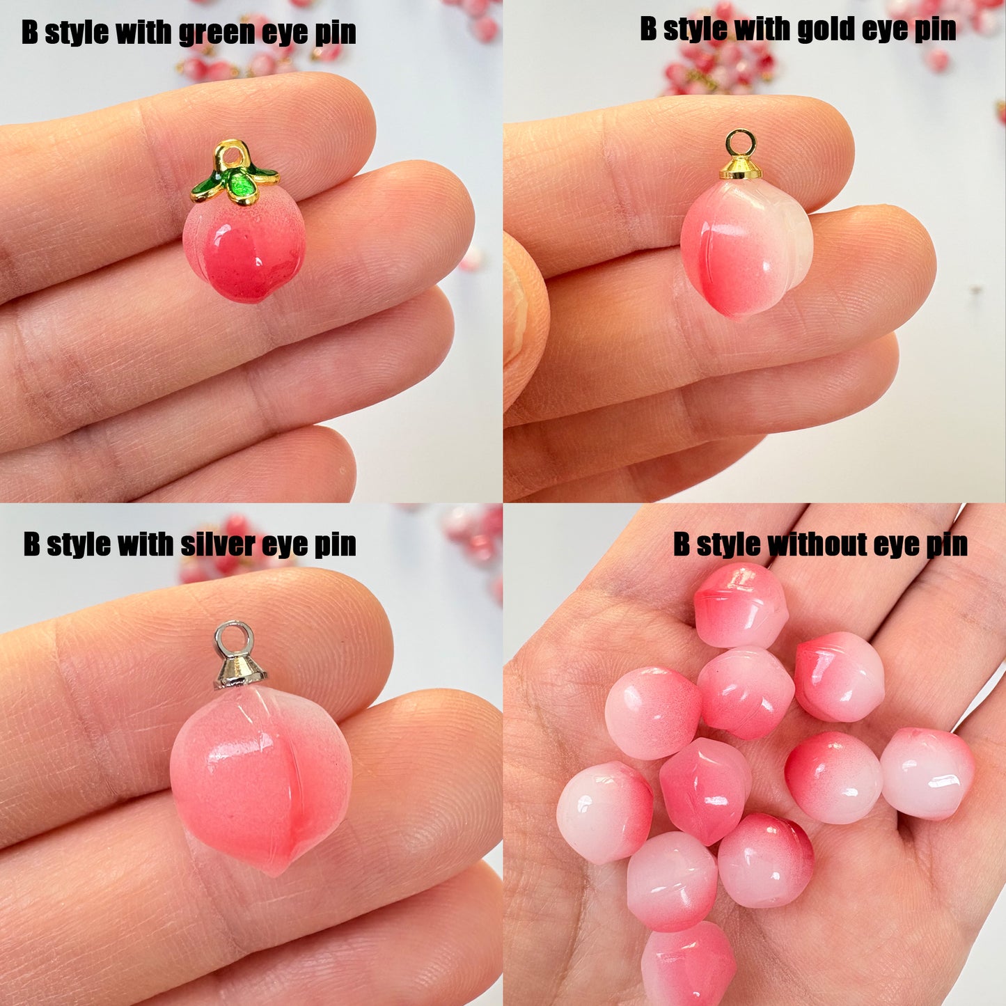 10PCS Cute Glass Peach Beads- DIY Jewelry Making Charms, Craft Supplies