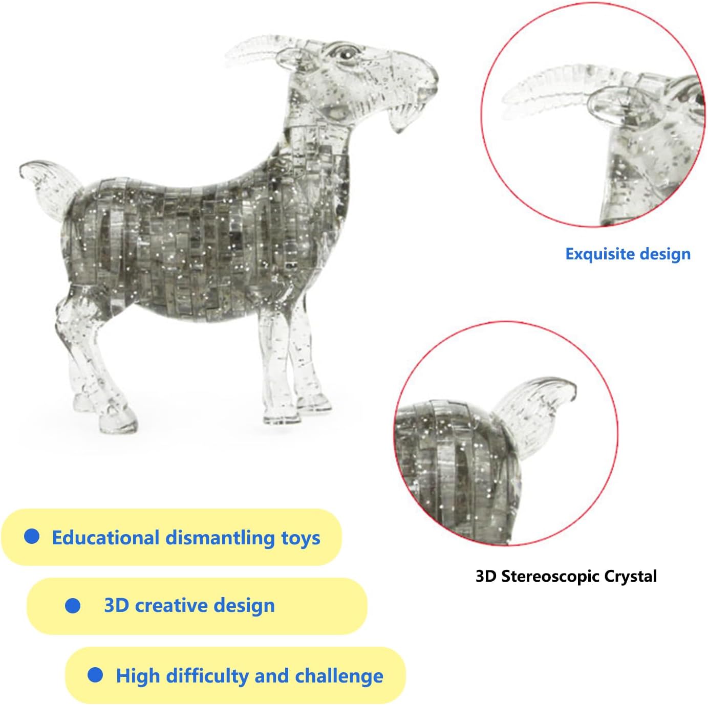 3D Crystal Puzzle Goat, Crystal Puzzle Brainteasers for Puzzlers Ages 16 and Up, 51PCS